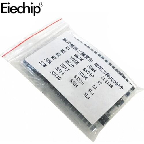 260pcs Rectifier Diodes Assorted Kit 22values total M1 M2 M4 M7 S2M RS1M US1M ES1D SS14 SS110 SS34 LL4148