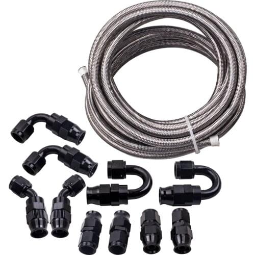 6M length AN6 -6AN 20FT PTFE Stainless Steel Braided Oil Fuel Line & Hose End Fitting Kit