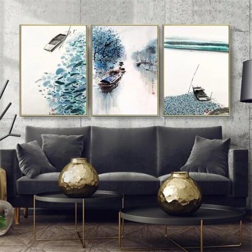Abstract Wall Art Chinese Style Watercolor Landscape Paintings Scenery Posters Prints Living Room Bedroom Corridor Decoration