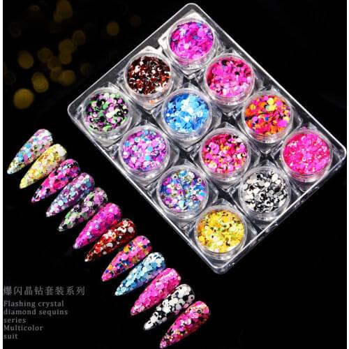 12 Color Nail Glitter Powder Sequins Shinning Colorful Nail Flakes 3d Paillettes Shining DIY Charm Dust for Nail Art Decorations