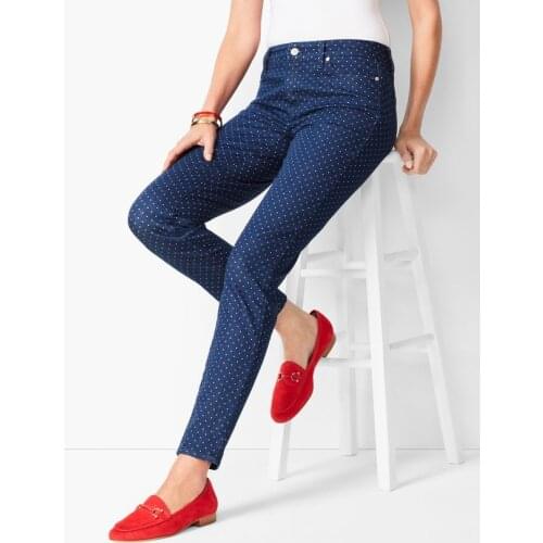 Plus size spring women fashion straight style water wash polka dot print casual jeans female trendy mid waist cotton bottom