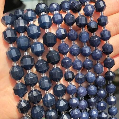 Natural Faceted Dark Blue Sapphire Stone Beads Olive Shape Loose Spacer Beads For DIY Jewelry Making Bracelet Accessories 15