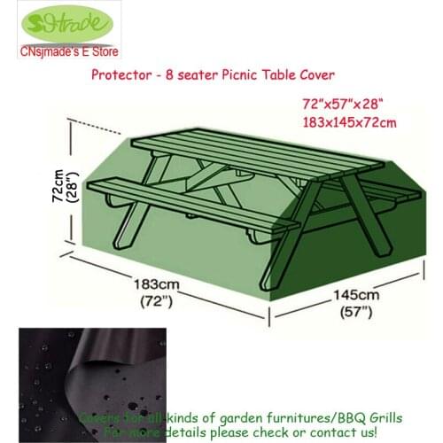 Protector 8 seater picnic table cover 183x145x72cm,waterproofed Oxford fabric, Black color, durable solid fabric good quality