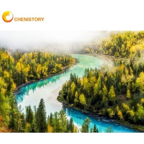 CHENISTORY Rivers Landscape DIY Painting By Numbers Scenery Painting Calligraphy Acrylic Paint By Numbers For Home Decor Artwork