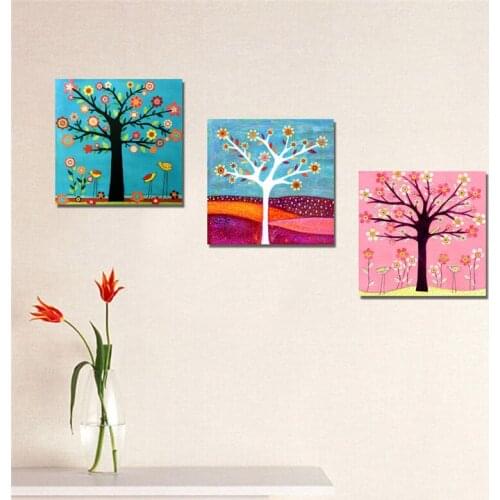 Spray Color Nature Landscape Abstraction Moon Red Tree Square Canvas Painting Texture Wall Picture Poster Living Room Decoration