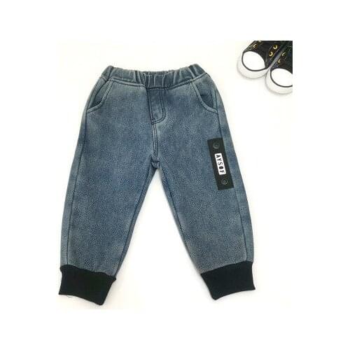 Childrens Jeans 2021 Winter New Korean Boy Plus Fleece Jeans Baby Warm Casual Trousers Fashion Childrens Cowboy Pans Trousers