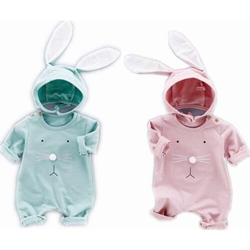 Unisex Baby Long Sleeve Romper Clothes Four Seasons Jumpsuit with Long Ears Hat 2 Pieces Little Bunny Outfits Infant Boys Girls