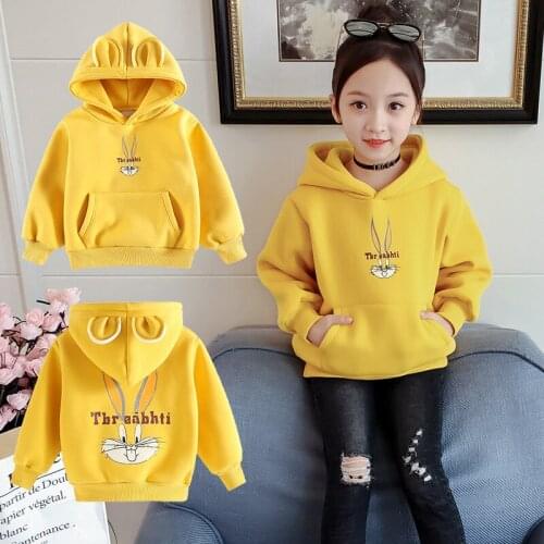 Girl autumn and winter plus velvet sweater Girl thick warm fashion sweater Girls hooded cotton sweatshirt Girl cartoon sweater