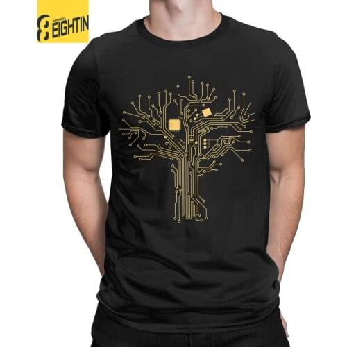 Men T-Shirt Tree Of Life Computer Core Processor CPU 100% Cotton Tee Shirt Short Sleeve Tech Nerd Life T Shirts Crew Neck