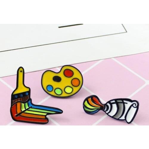 Glamour Cartoon Painting Tools Oil Paint Board Brush Metal Enamel Brooch Clothes Backpack Trendy Cute Badge Jewelry Gift