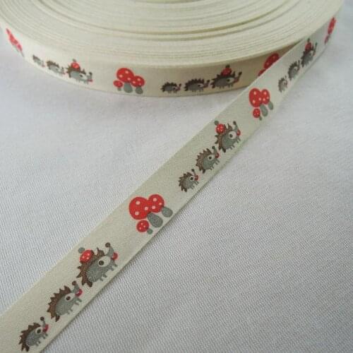 Hot 5/8"15mm cotton ribbon Printed Hedgehog Webbing Handmade Crafts Woven Labels Packaging Garment Accessory Ribbon 20YDS XM-64