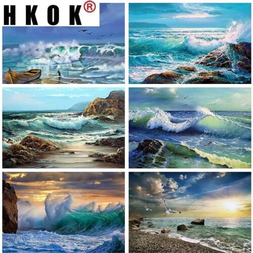 HKOK 5D DIY Diamond Embroidery Sea Cross Stitch Full Square Diamond Painting Scenery Crafts Kit Home Decoration