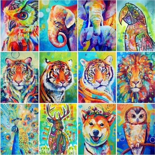 HUACAN Painting By Number Tiger Lion Drawing On Canvas HandPainted Art Gift DIY Picture Elephant Animal Kits Home Decoration