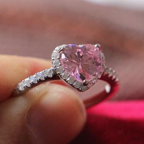 Solid White Gold 14K Ring Gold AU585 Jewelry Pinky 2CT Heart Diamond Engagement Ring Perfect Wedding Anniversary Jewelry