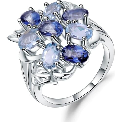 Gems Ballet 100% 925 Sterling Silver Rings Multicolor Natural Sky Blue Topaz Mystic Quartz Finger Ring For Women Fine Jewelry