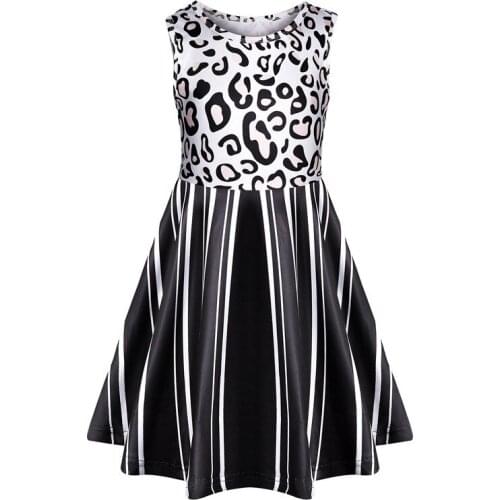 Kids Girls Brown Dress Striped Leopard Printed Summer Dress 2020 New Arrival Children Princess Party Dresses Birthday Gift 3-7Y