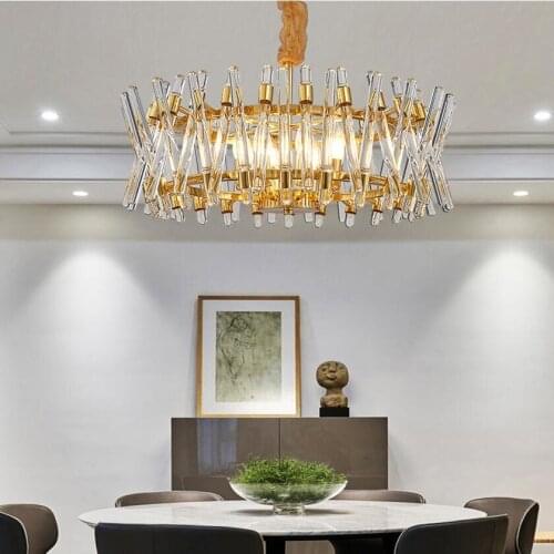 Golden LED Crystal Chandelier Restaurant Villa Lusres Round New Nordic Postmodern Luxury Crystal Light