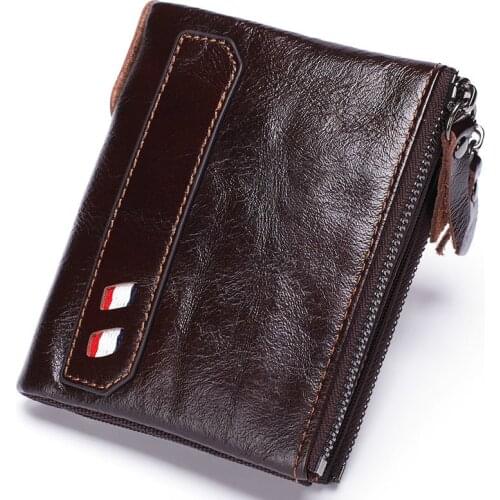 Crazy Horse Genuine Leather Wallet Men Coin Purse Male Cuzdan Zipper Walet Portomonee PORTFOLIO Perse Small Pocket Money Bag