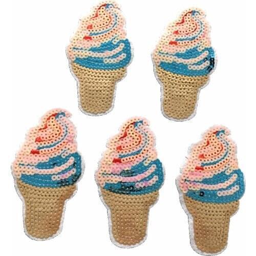 New Arrival Ice Cream Patch Iron on Sequined Patches for Clothes Backpack Shoes Photo DIY Motif Decoration Accessories 10PCS/lot