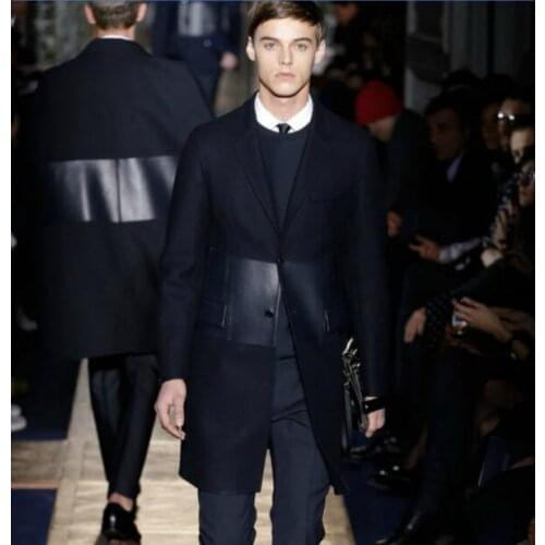 New Winter Wool Coat Men Leisure Long Sections Woolen Coats Mens Pure Color Fashion Stitching Jackets / Casual Men Overcoat