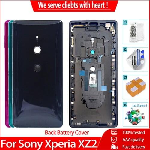Original For Sony Xperia XZ2 Back Battery Cover Rear Door case With Camera Lens+Middle frame Glass Housing Repair parts