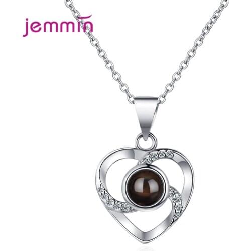 Valentines Day 925 Sterling Silver Love Heart Pendant Necklace for Women Crystal Unique Stone Necklace For Mom Daughter GF Wife