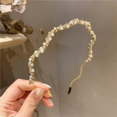Alloy Colorful Crystal Pearl Headbands For Women Diamond Hair Accessories Hairbands for Girls Crown Hairband Head Wrap