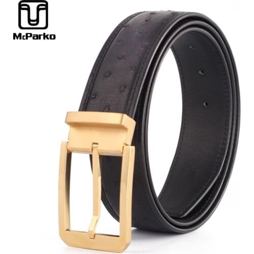 McParko Luxury Ostrich Genuine Leather Belt Men Black Classic Mens Designer Belts High Quality Famous Brand Pin Buckle Hot Belts