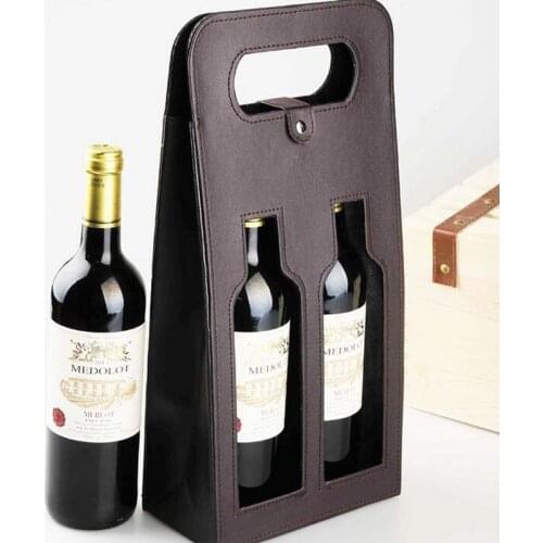 Luxury Portable PU Leather Double Hollow-out Red Wine Bottle Tote Bag Packaging Case Gift Storage Boxes With Handle ZA3104