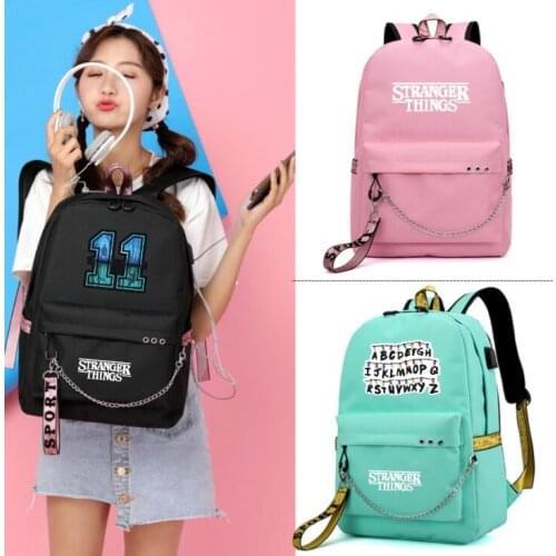 Stranger Things Backpack USB women pink Shoulder Bag Students School Book Bags Fans Travel Bags Laptop bag Bagpack