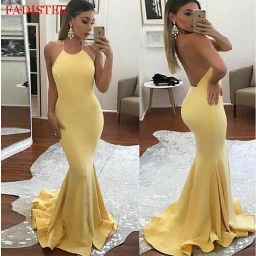 Sexy Halter Neck Backless Prom Party Evening Dresses Satin Mermaid Vestido De Noiva Robe De Soirée De Mariage Playa Formal