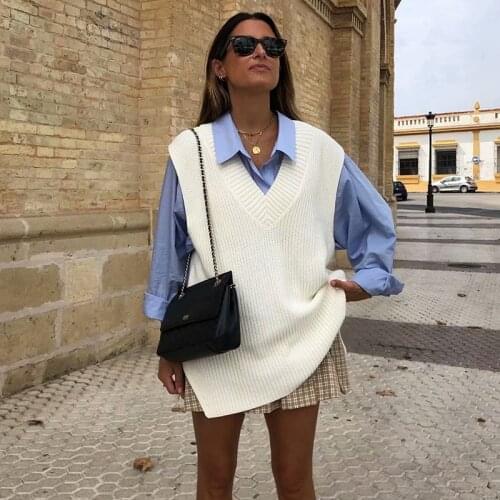 MUICHES V-Neck Sweater Vest Woman College Style Loose Sleeveless Sweater Korean Style 2021 New Fashion traf Winter Sweater