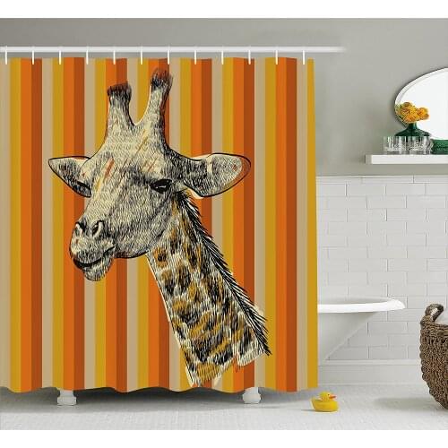 Giraffe Shower Curtain Sketch Style Portrait of a Giraffe Hipster African Animal Zoo Safari Wildlife Themed Bathroom Curtains