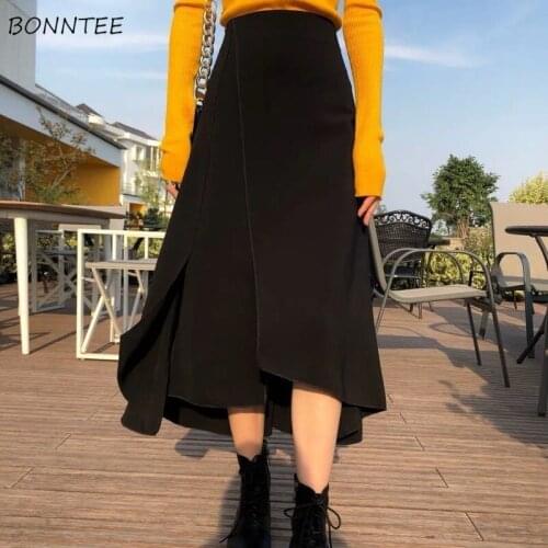 Skirts Women Thickening Large Size 3XL A-line Mid-calf Solid Designer Irregular High Waist New Ladies Korean Style Trendy Chic
