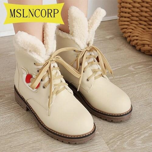 Plus Size 34-48 Women Lovely Rabbit Ears Soft House Boots Warm Winter Lovely Cosplay Party Shoes Ladies High Heels Boots Woman