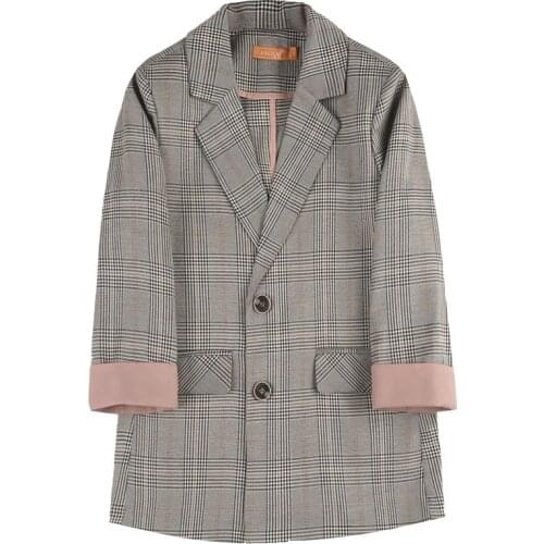 Vintage Women Plaid Blazer Jacket 2021 Spring Autumn Korean Slim Outwear Casual Office Single-breasted Female Plaid Suit Coat