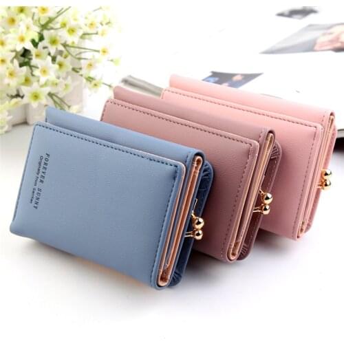 Wallet Women 2021 Lady Short Women Wallets Black Red Color Mini Money Purses Small Fold PU Leather Female Coin Purse Card Holder