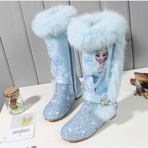 Disney Frozen Girls Boots For Winter Little Girl Princess Elsa Long Boots Plus Velvet Warm Children Snow Boots Cospaly shoes