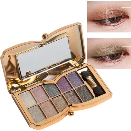 1 Piece Sexy Smoky 10 Color Eye Shadow Palette with Brush Flashing Diamond Shimmer Nude Eye Glitter Eyeshadow Cosmetic Makeup