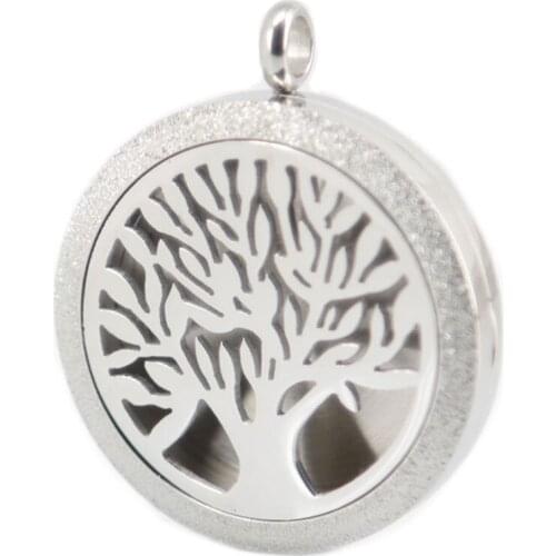 30mm Matt Tree Of Life Aromatherapy Essential Oil 316 Stainless Steel Perfume Diffuser Locket Necklace with chain