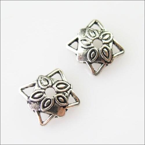 80 New Connectors Square Flower Tibetan Silver End Bead Caps 8mm