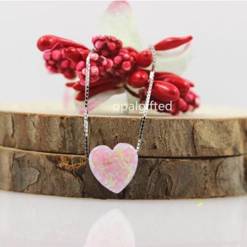 MOQ=1pc Fahion 925 Sterling Silver 10mm Synthetic Fire Opal Love Heart Necklace pink Heart Pendant Necklace with free shipping