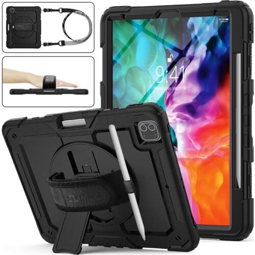 360 Rotate Kickstand Tablet Case for ipad Pro 12.9 case 2020 with Neck Strap shockproof Protective Cover for ipad pro 11 2020