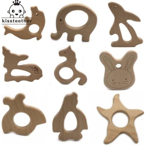 Wooden Teether Rings Natural Wood Teething Toys for Infant,Wooden Teether Animals for Toddler,Baby Soothing Pain Relief Toys