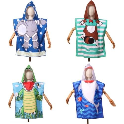 Children Cartoon Hooded Cloak Beach Towel Boys Girls Swimming Bath Towels Microfiber Infant Bathing Wrap Bathrobe