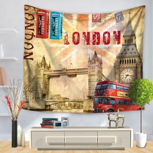 Home Decorative Wall Hanging Carpet Tapestry Rectangle Bedspread Vintage Building Europe Scenic London Paris Pattern GT1250