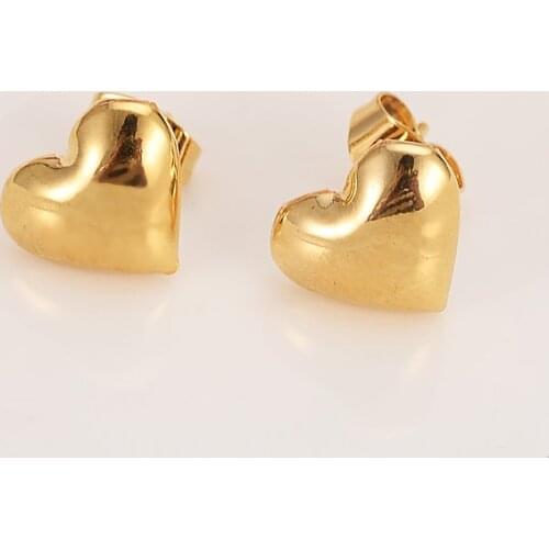Dubai India african New Fashion Gold Filled love heart shape stud Earrings For Women Party girls kids gift DROP Shipping