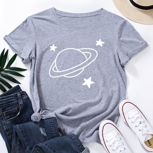 Graphic T Shirts for Women Cotton Short Sleeve Tee Female Shirt Tops Summer Clothes Graphic Tees Woman T-Shirts Planet Stars