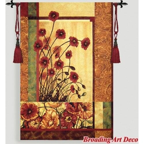Beautiful Modern Poppies Jacquard Weave Tapestry Wall Hanging Gobelin Home Art Textile Decoration Aubusson Cotton 100% 135x85cm