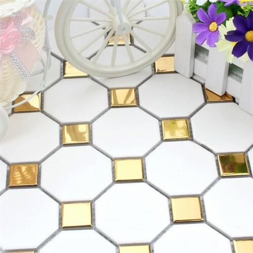 Glossy Gold Matt White Ceramic mosaic, Bathroom kitchen washroom Anti-slip floor tile Wall tile, Exterior decoration tile